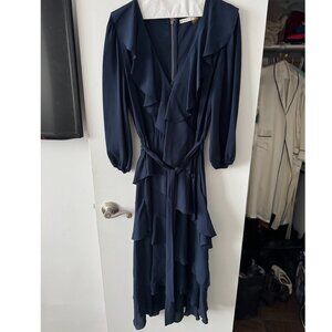 Alice + Olivia, Navy Asymmetrical Hemline, Deep Neckline Dress